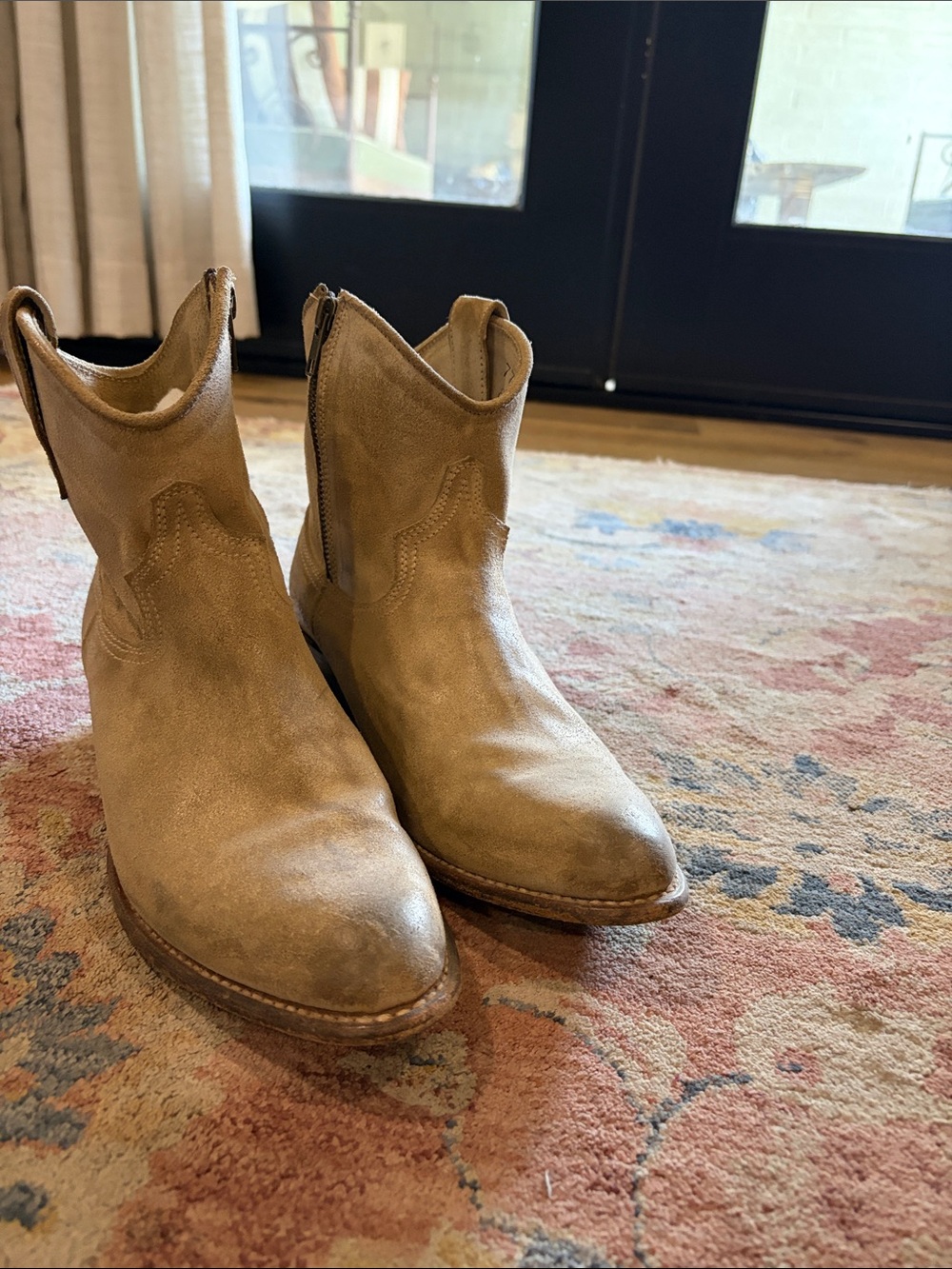 Frye Tan Suede Ankle Cowboy Boots